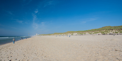 Fototapeta na wymiar North Sea beach towards Westerland city on Sylt island