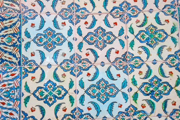 Ancient hand made Turkish - Ottoman tiles, in Topkapi palace, Istambul, Turkey
