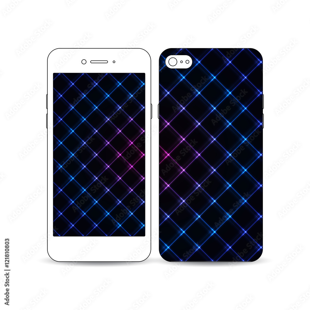 Poster mobile smartphone with an example of the screen and cover design isolated on white. abstract polygon