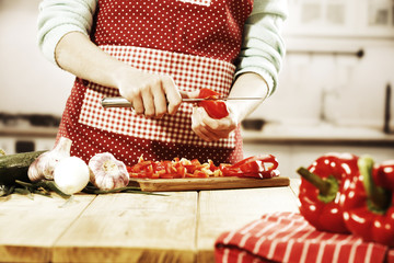 woman in kitchen and free space 