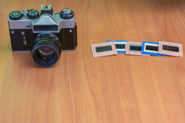 The old camera with a photographic film