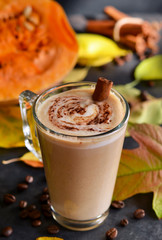 Warm, spicy drink - latte with cinnamon and pumpkin 