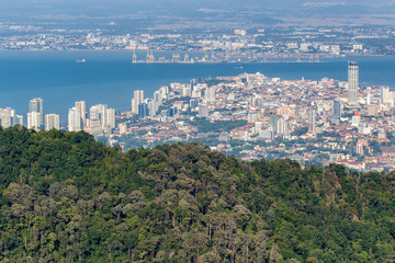 Top view of Georgetown, capital of Penang Island, Malaysia from top of Penang hill.