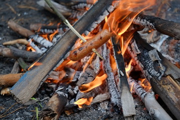 sausages on the fire