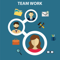 Social network and teamwork concept for web and infographic. Flat style vector illustration