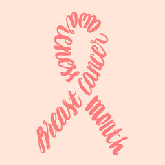 breast cancer awareness month calligraphy ribbon.