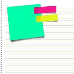 Composite image of close-up of sky green adhesive note