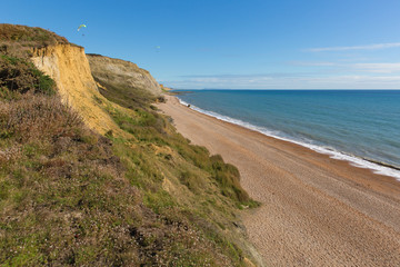 Dorset coast beach Eype England uk small village south of Bridport view to the east