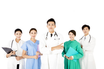 Smiling medical team isolated on white background