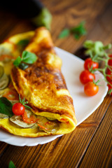fried omelet with eggplant and tomatoes