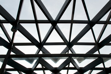 Structural steel cross construction and glass roof