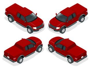 Isometric Pickup truck vector illustration