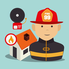 firefighter man cartoon with security equipment. emergency service icon set. vector illustration