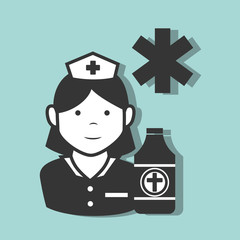 avatar woman nurse medical assitance with medicine icons set. colorful design. vector illustration