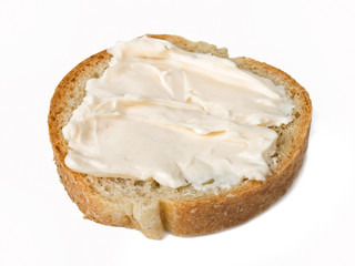 Slice of bread with cheese cream 
