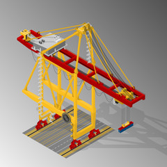 Vector isometric illustration of container gantry crane. Harbor equipment.