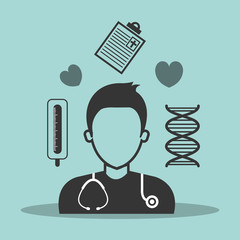 avatar medical man doctor with stethoscope and medicine icon set. vector illustration