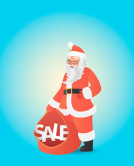 Santa's bag with the text sale. Cute character. Christmas Sale design template.
