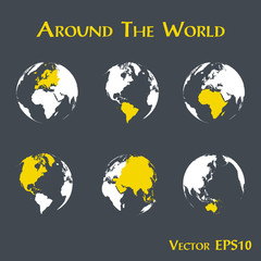 Around the world ( outline of world map and continent )