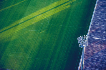 Soccer Field of a football stadium with spotlights