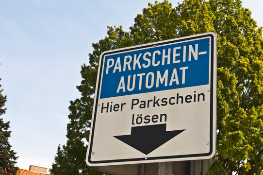 Schild - Parkscheinautomat, hier Parkschein l&ouml;sen