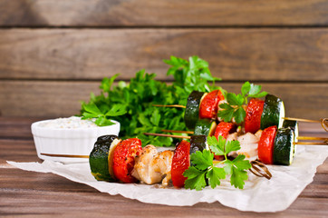 Grilled meat and vegetables