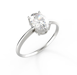 Wedding ring with diamond. 3D rendering
