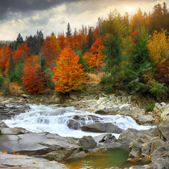 View of mountain river at autumn time