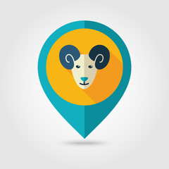 Sheep flat pin map icon. Animal head vector