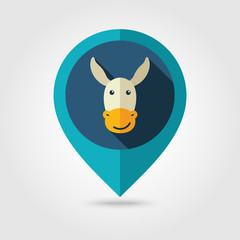 Donkey flat pin map icon. Animal head vector