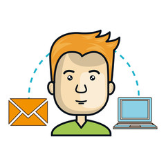 man avatar with media  icon set. Social media and network theme. Colorful design. Vector Illustration