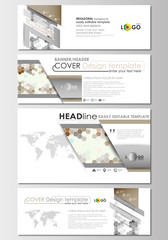 Social media and email headers set, modern banners. Business templates. Cover design template, easy editable, flat layout in popular formats. Gray color background, hexagonal vector texture.