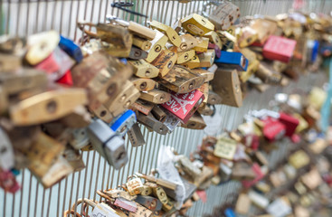 Love padlock on a bridge