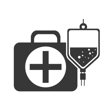 Kit Medical Health Box With Iv Bag Medicine Icon. Vector Illustration