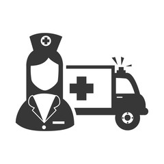 avatar woman nurse with emergency ambulance medicine vehicle  icon. vector illustration