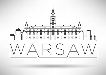 Naklejki  Minimalna liniowa panorama miasta Warszawy z typograficznym wzorem