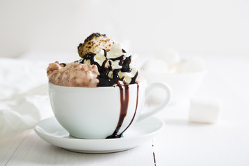 Hot chocolate with whipped cream and marshmallow