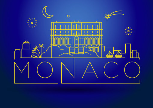 Minimal Monaco City Linear Skyline with Typographic Design