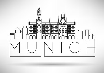 Naklejka premium Minimal Munich City Linear Skyline with Typographic Design