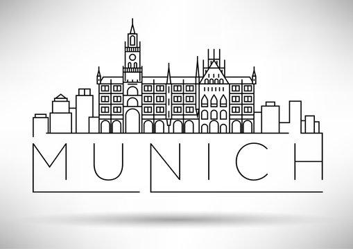 Minimal Munich City Linear Skyline with Typographic Design