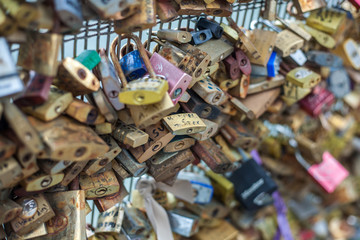 Love padlock on a bridge