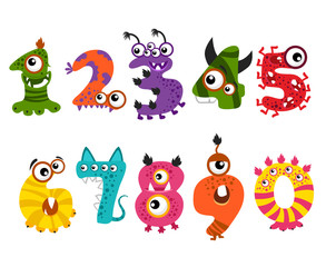Naklejka premium Funny cute monster numbers for halloween party event vector