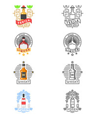 Alcohol drinks logo set. Whiskey and tequila, vodka or liquor labels for restaurants bars