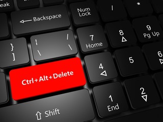 Task Manager concept. Laptop keyboard with button Ctrl Alt Delete close-up.