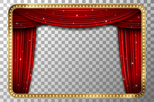 Retro golden frame with red curtain vector illustration