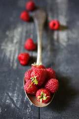 Raspberries in spoon