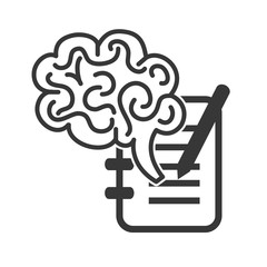 file document page and pen with human brain organ icon silhouette. vector illustration