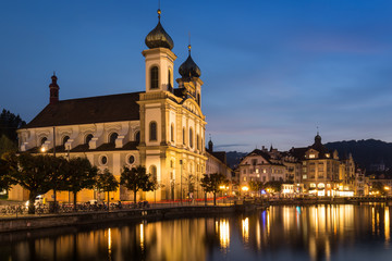 Fototapeta na wymiar Evening view of the Jesuit Church, Lucerne