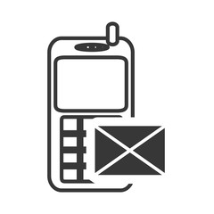 retro mobile phone device with mail envelope icon silhouette. vector illustration