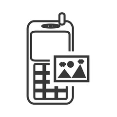 retro mobile phone device with picture icon silhouette. vector illustration